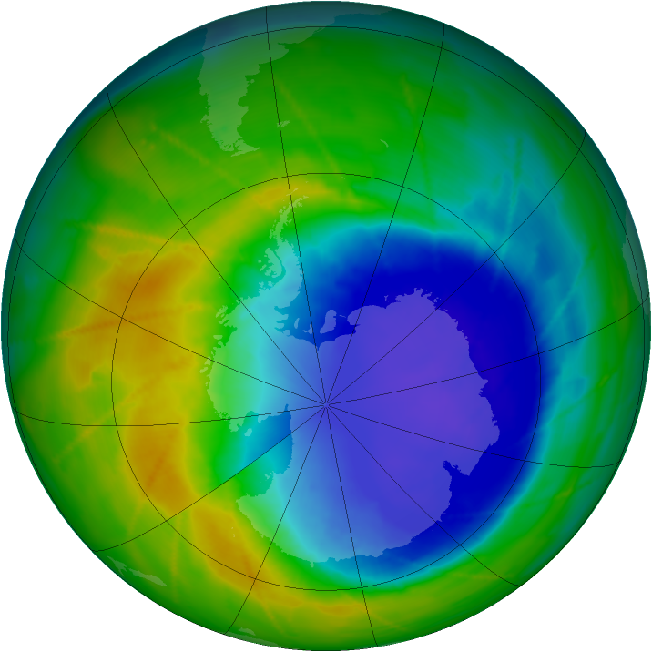Antarctic ozone map for 25 October 2010